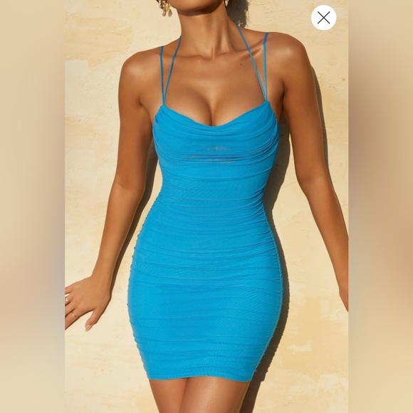 OH POLLY ZITA Cowl Neck Layered Mini Dress in Blue - Picture 3 of 6